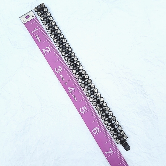 BLACK ENAMEL 3-STRAND RHINESTONE BRACELET - SHORTER LENGTH - Picture 3 of 6